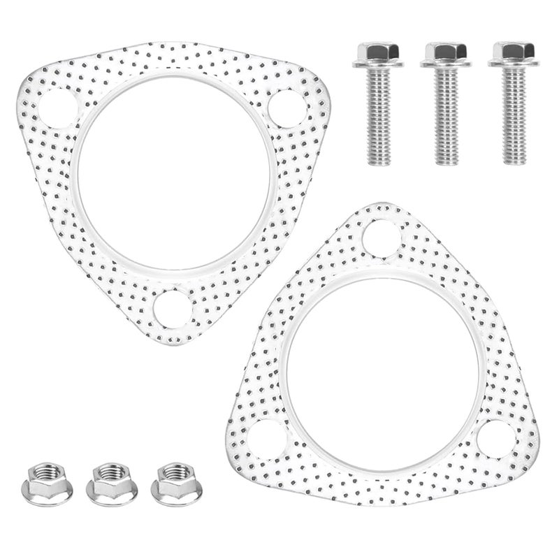vvag 2PCS Exhaust Gasket Set 2.5" Triangular 3 Holes Exhaust Flange Gasket with 3PCS Exhaust Bolts, Universal Exhaust Manifold Gasket Car Accessories for Most Cars,Trucks,SUVs(2.5 Inches) - Image 1